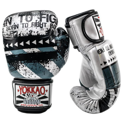 Боксёрские перчатки YOKKAO Hustle Muay Thai silver/black (01646) фото 3